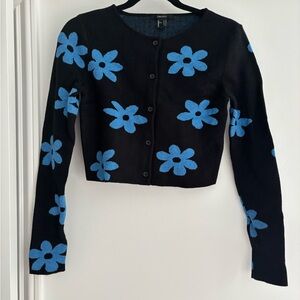 Forever 21 Black Cardigan with Blue Flower Detail